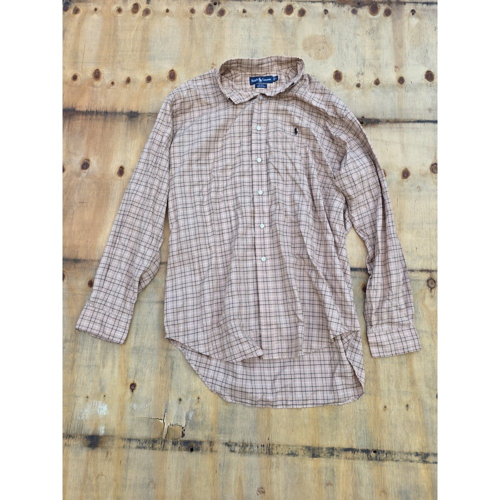 Vtg Polo Ralph Lauren Blake Mens Large Long Sleeve Tattersal Plaid 100% Cotton
